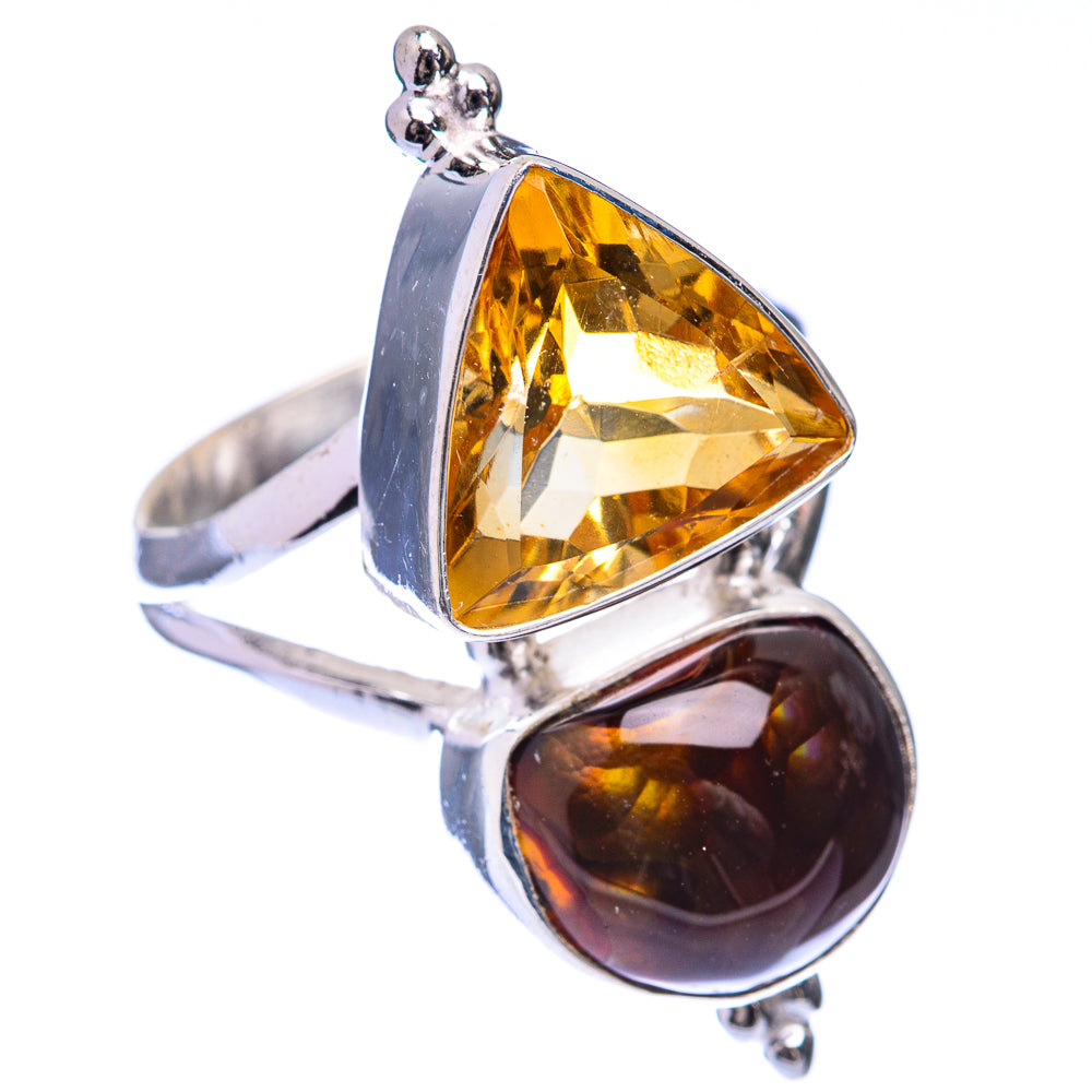 Large Mexican Fire Agate, Citrine Ring Size 9 (925 Sterling Silver) R141467