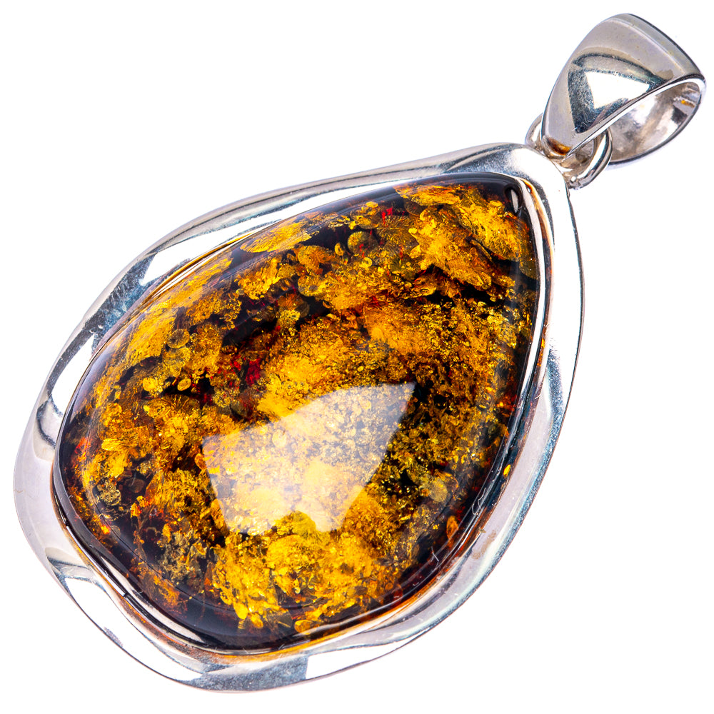 Anasilvercos Baltic Amber Pendant 2" (925 Sterlnig Silver)
