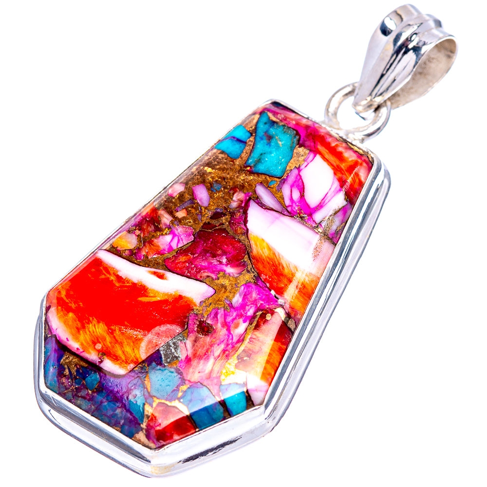 Pink Dahlia Mohave Turquoise Pendant 1 3/4" (.925 Sterling Silver)