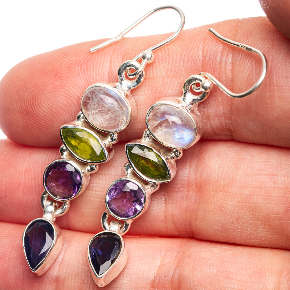 Rainbow Moonstone, Peridot, Amethyst, Tanzanite Earrings 2" (925 Sterling Silver) E432528