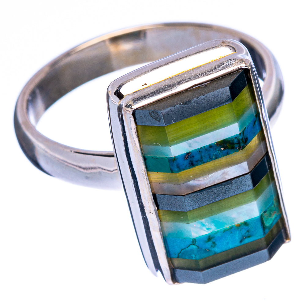 Hematite, Green Onyx, Chrysocolla Composite Ring Size 8 (925 Sterling Silver) R146692