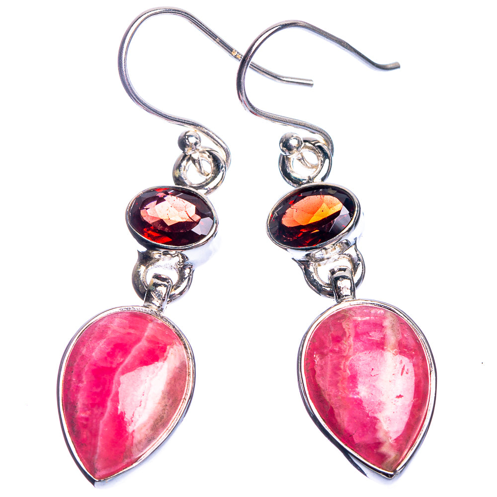 Rhodochrosite, Garnet 925 Sterling Silver Earrings 1 5/8"