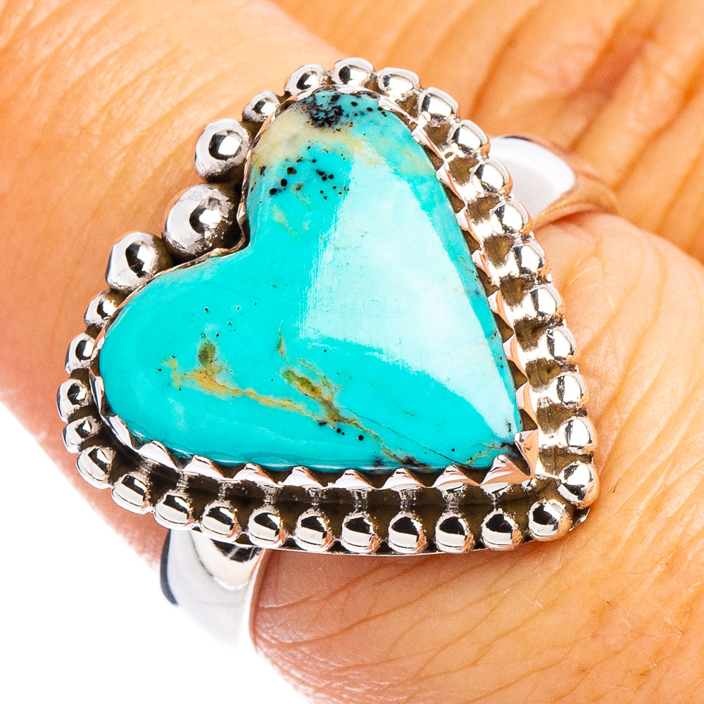 Rare Kingman Turquoise Heart Ring Size 8 (.925 Sterling Silver)