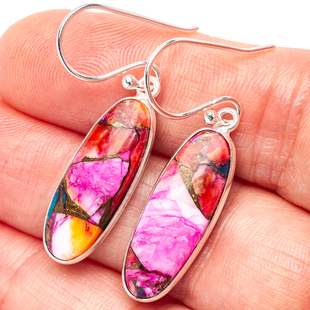 Pink Dahlia Mohave Turquoise Earrings 1 5/8" (.925 Sterling Silver)