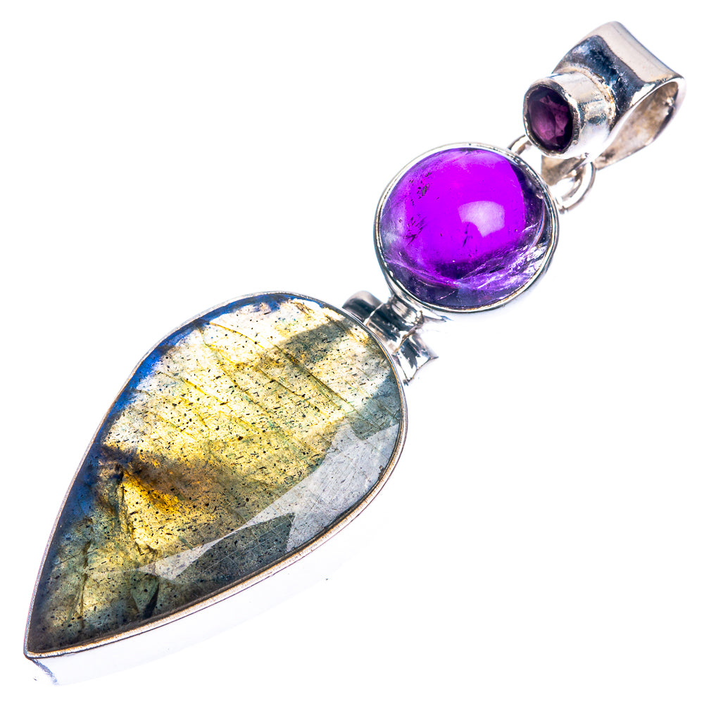 Labradorite, Amethyst 925 Sterling Silver Pendant 2"