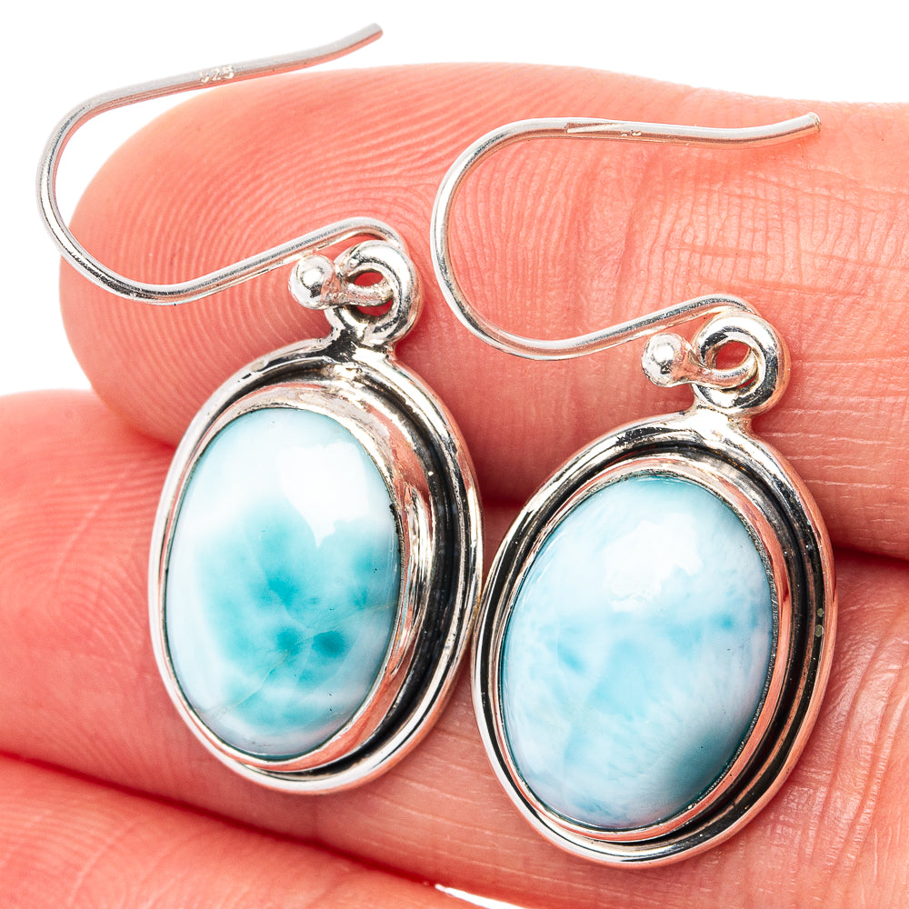 Rare Larimar Earrings 1 1/4" (.925 Sterling Silver)