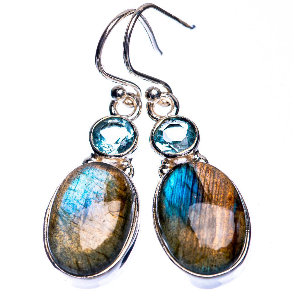 Labradorite, Blue Topaz Earrings 1 1/2" (925 Sterling Silver) E432737