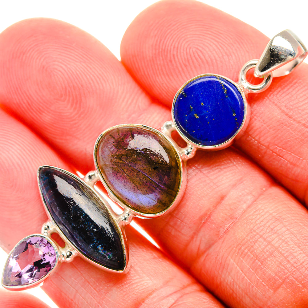 Pietersite, Labradorite, Lapis Lazuli, Amethyst Pendant 2 1/4" (925 Sterling Silver) PD38130