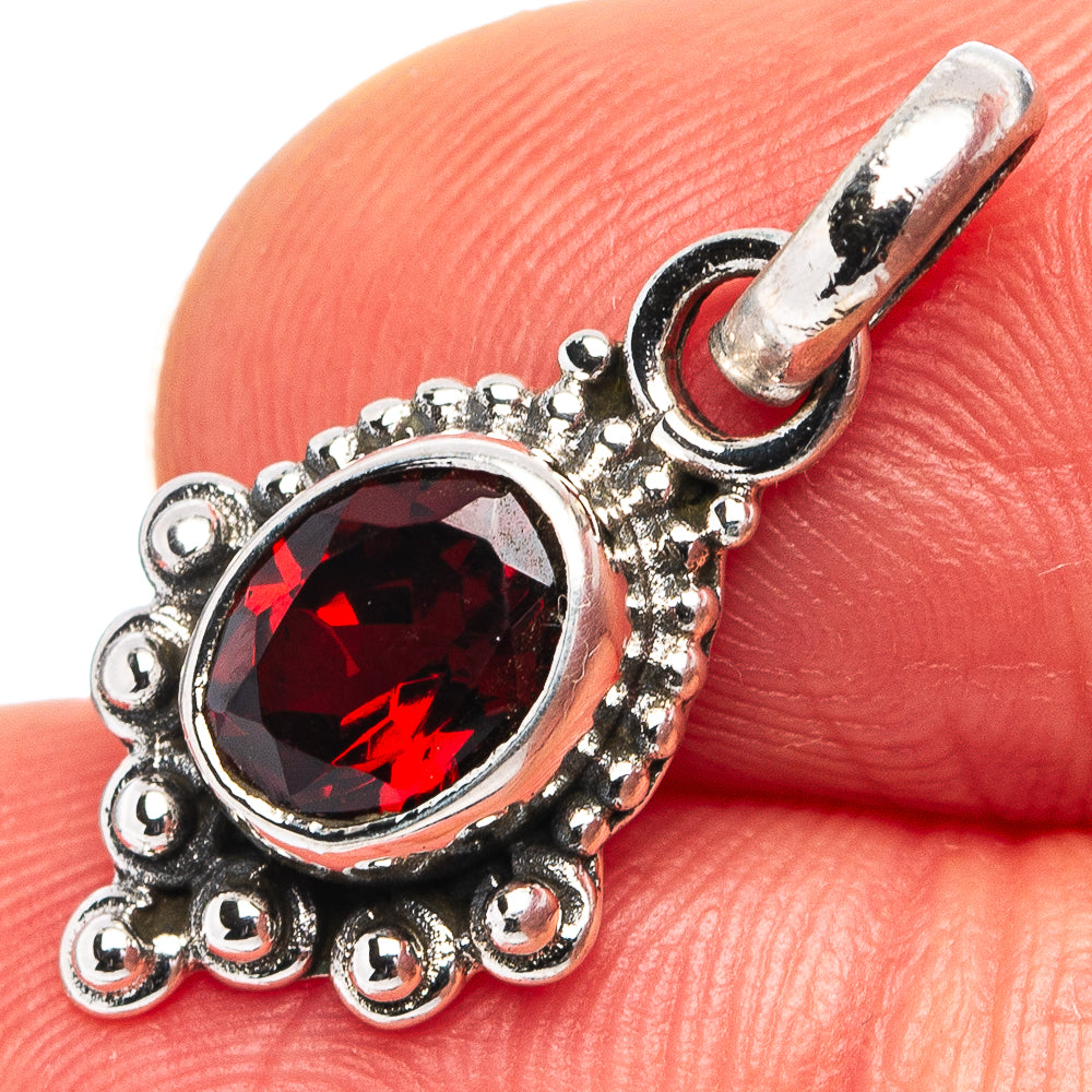 Garnet Dainty Pendant 1" (.925 Sterling Silver)