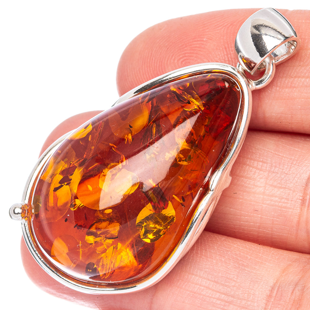 Anasilvercos Baltic Amber Pendant 1 7/8" (925 Sterlnig Silver)