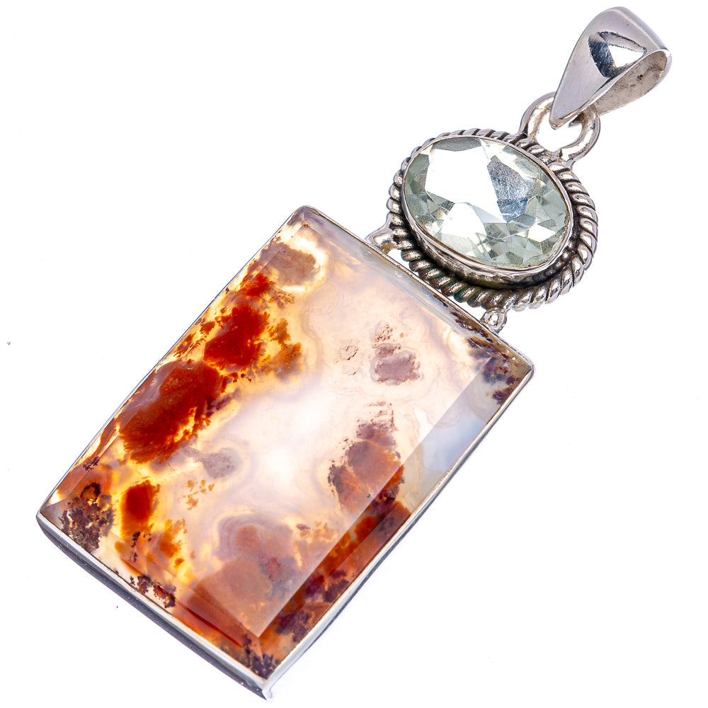 Premium Indonesian Plume Agate, Green Amethyst Pendant 2 1/8" (.925 Sterling Silver)