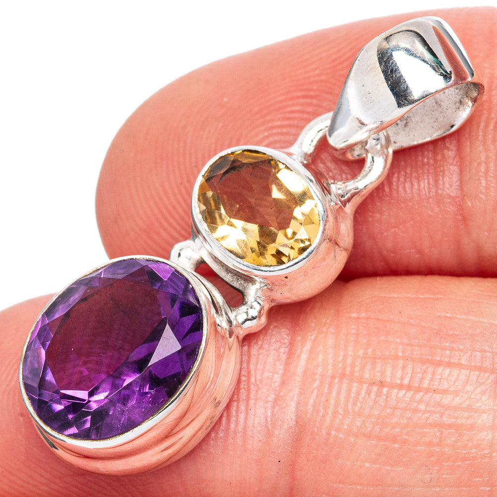 Faceted Amethyst, Citrine Pendant 1 1/4" (925 Sterling Silver) P42033