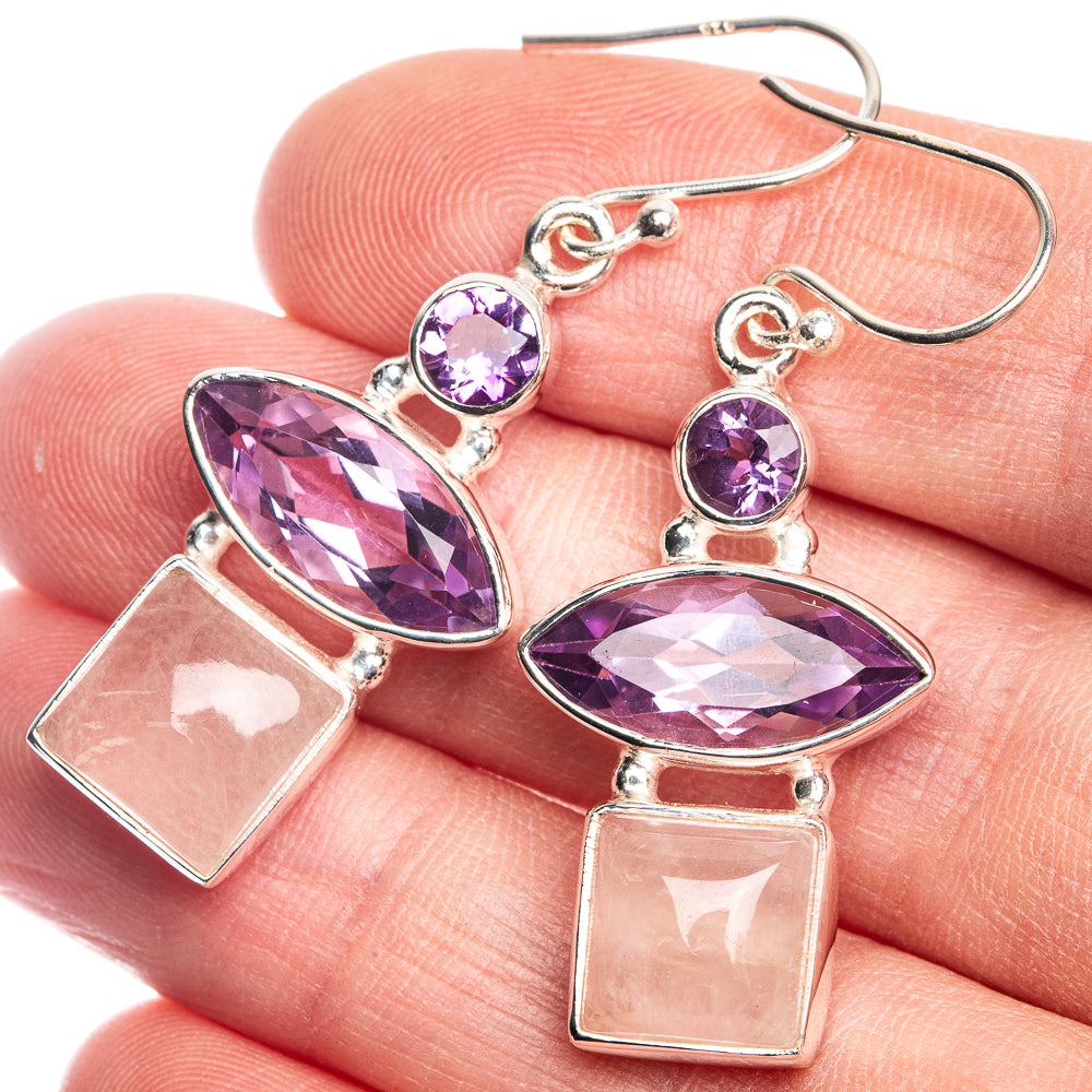 Rose Quartz, Amethyst Earrings 1 5/8" (925 Sterling Silver) E432693