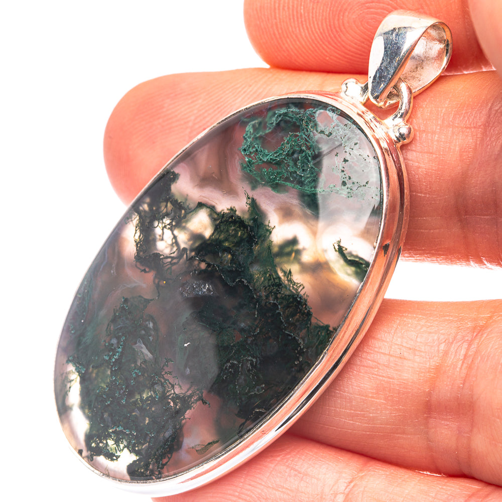 Green Moss Agate 925 Sterling Silver Pendant 2" (925 Sterling Silver) PD38634