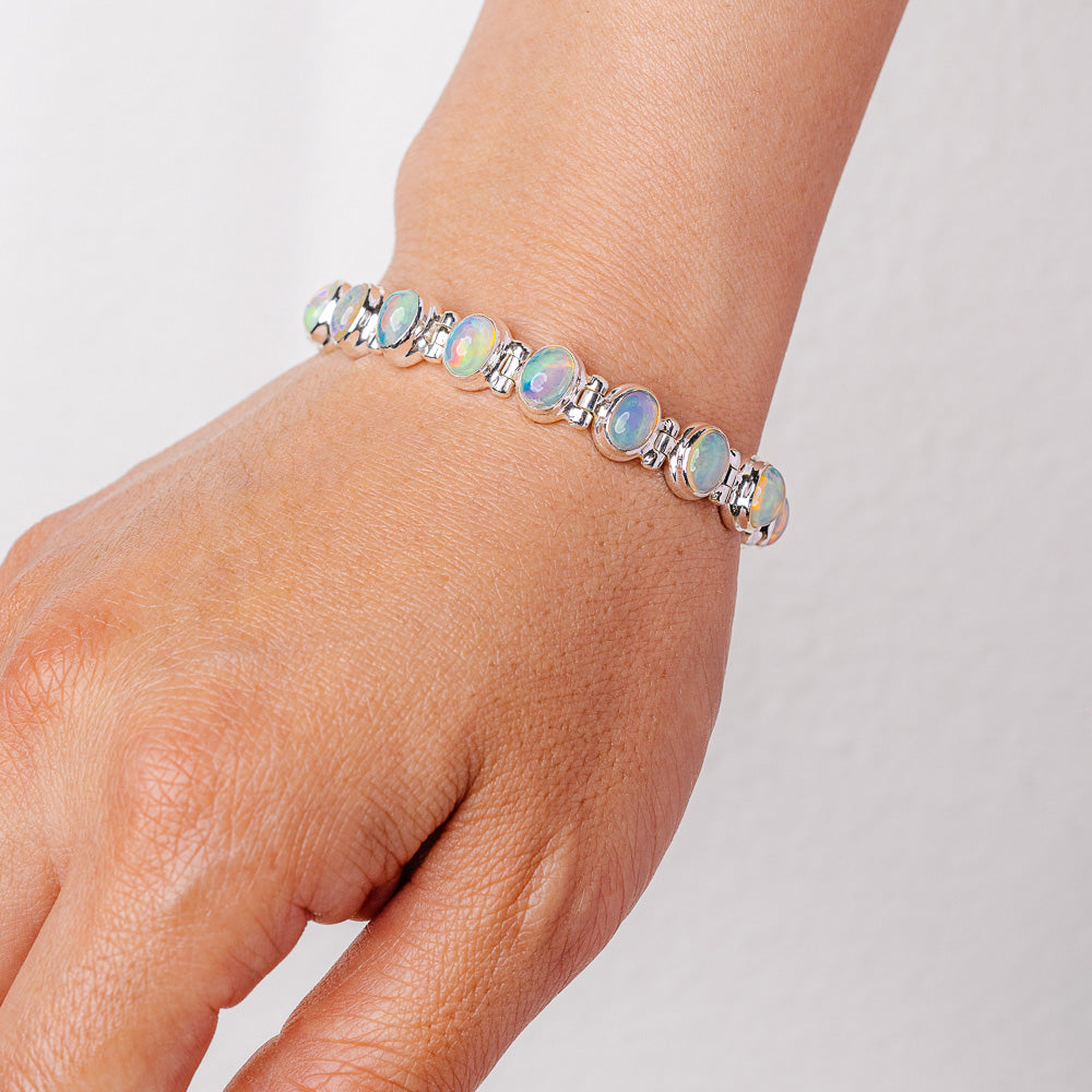 Ethiopian Opal Bracelet 6 3/8 To 8 1/8" (925 Sterling Silver) B90373