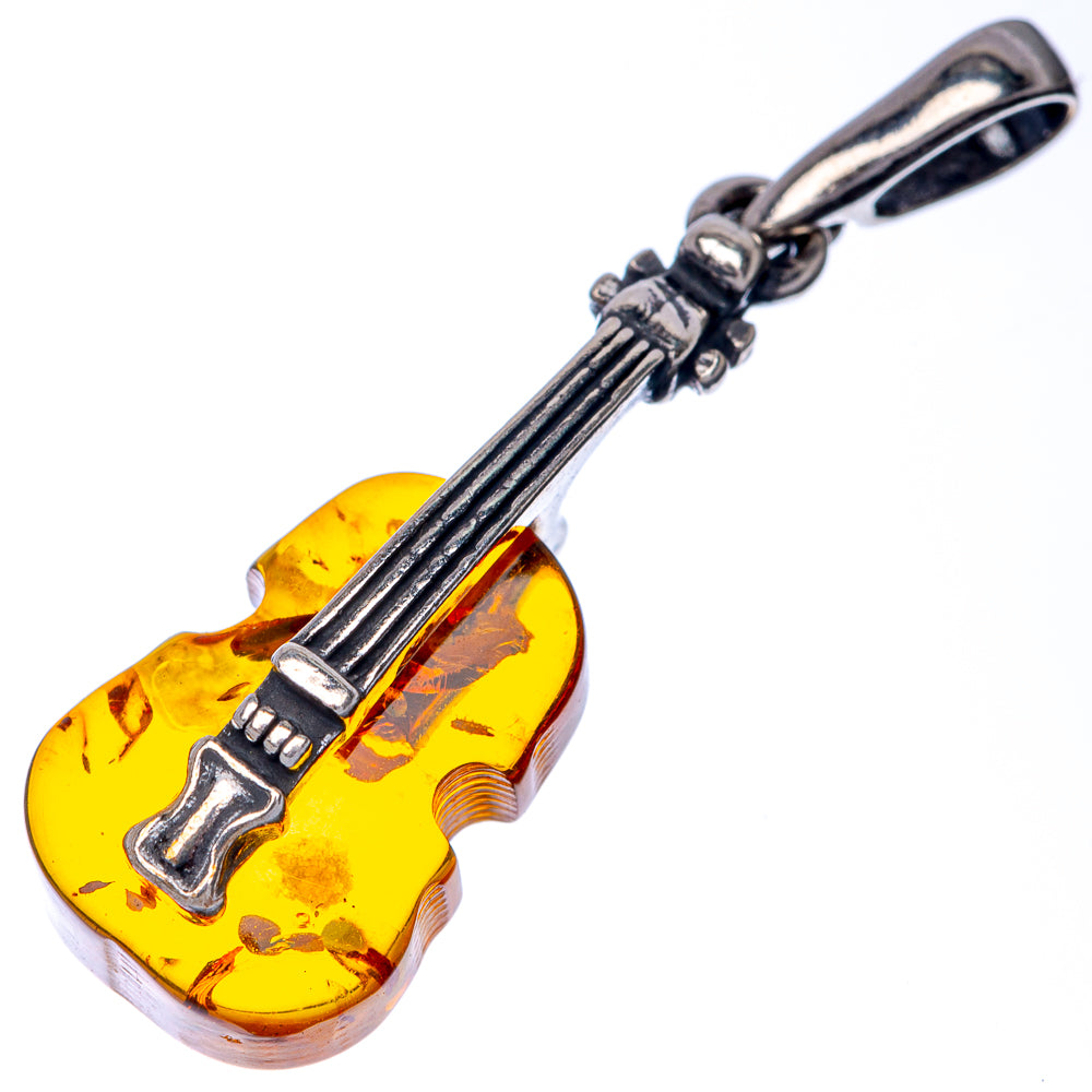 Baltic Amber Violin Dainty Pendant 1 1/4" (925 Sterling Silver) P39939