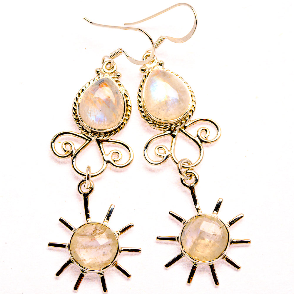 Signature Rainbow Moonstone 925 Sterling Silver Earrings 2 3/4" (925 Sterling Silver) EARR431966