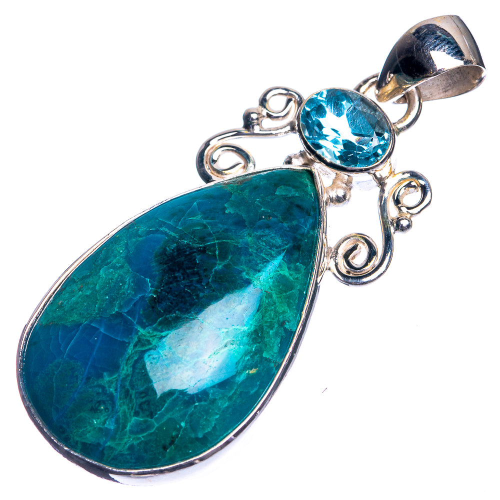 Chrysocolla, Blue Topaz 925 Sterling Silver Pendant 2"