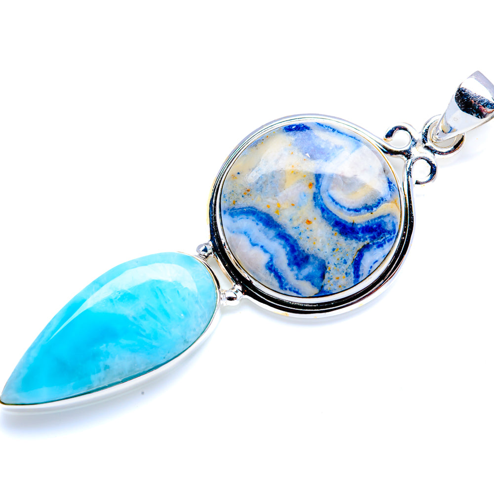 Blue Scheelite, Larimar 925 Sterling Silver Pendant 2 1/2" (925 Sterling Silver) PD38279