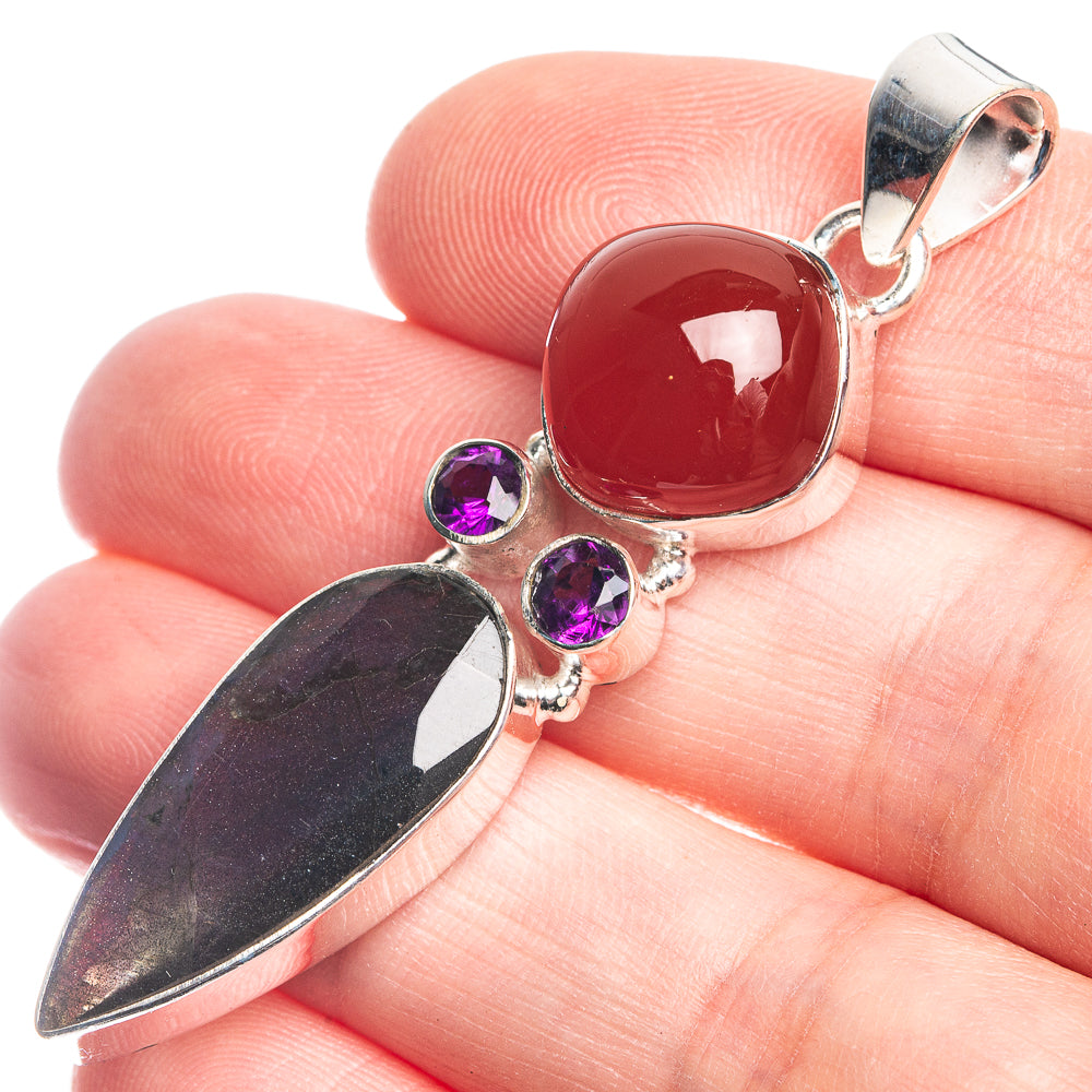 Labradorite, Carnelian, Amethyst 925 Sterling Silver Pendant 2 1/8"