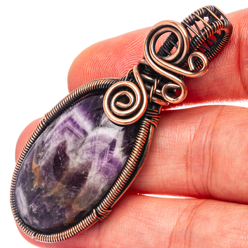 Chevron Amethyst Wire Wrap Pendant 2 1/4" (Oxidized Copper)