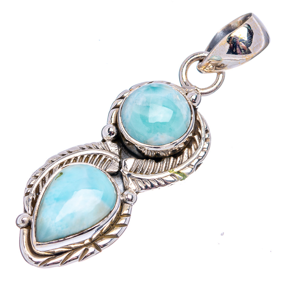 Native Style Larimar Pendant 1 3/4" (.925 Sterling Silver)