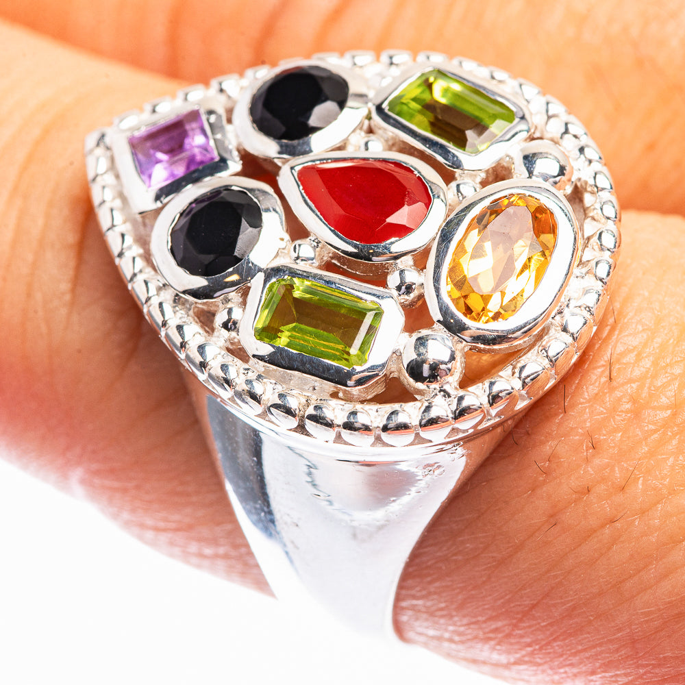Black Onyx, Carnelian, Amethyst, Citrine, Peridot Ring Size 8 (925 Sterling Silver) R141963