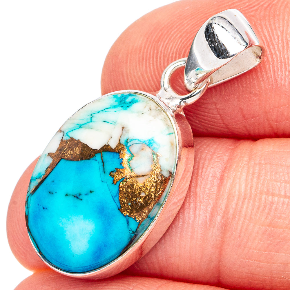 Ice Blue Dahlia Mohave Turquoise Pendant 1 1/8" (.925 Sterling Silver)