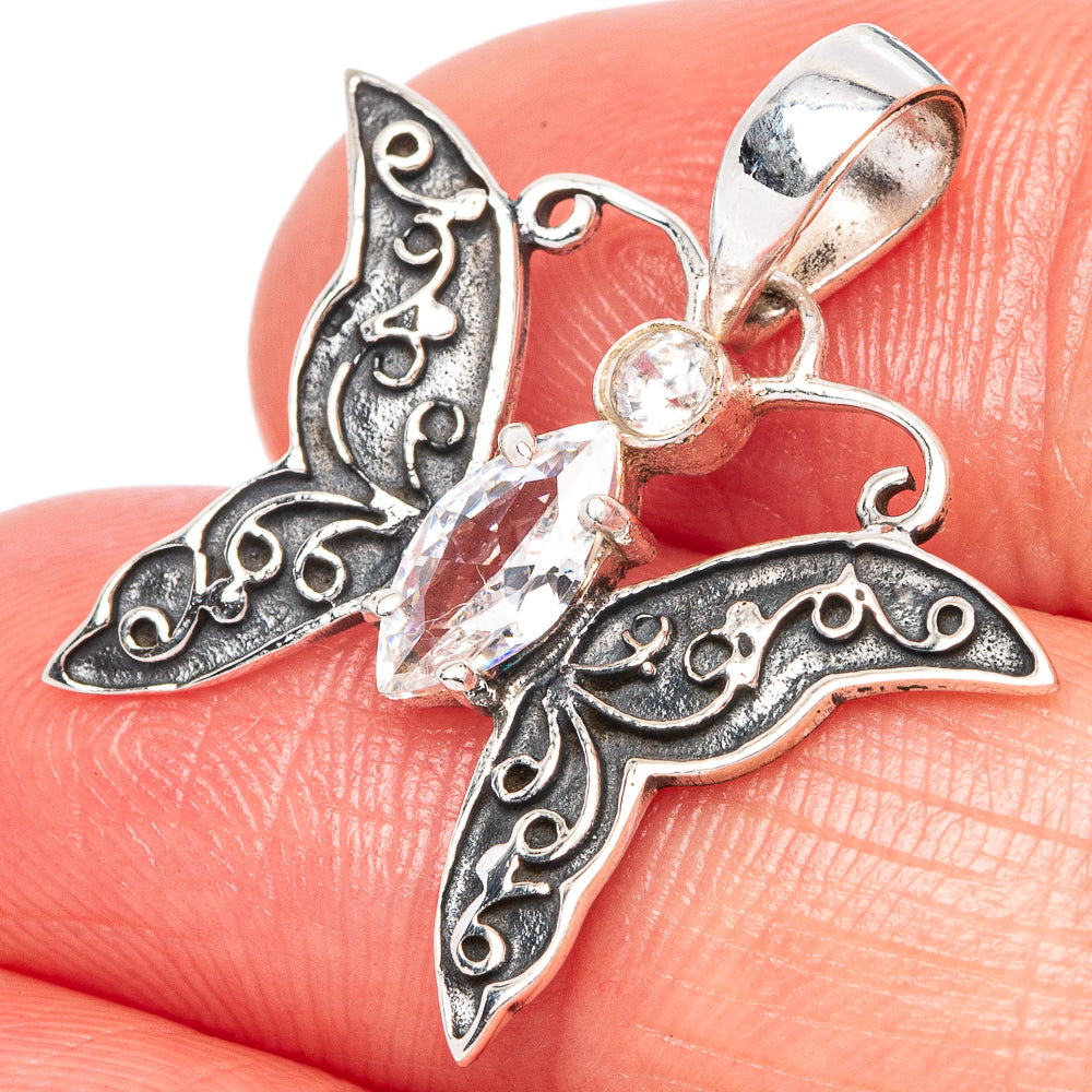 White Quartz Butterfly Dainty Pendant 1" (925 Sterling Silver) P43534