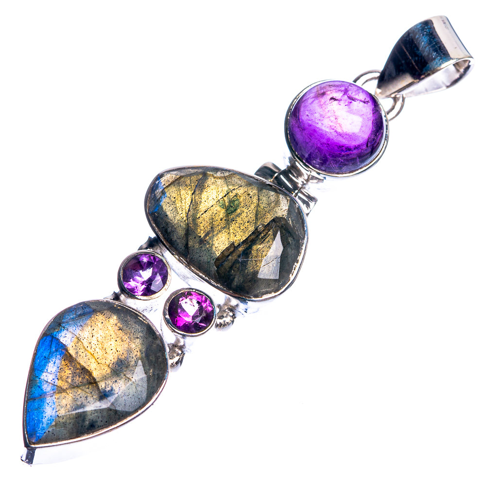 Labradorite, Amethyst 925 Sterling Silver Pendant 2 1/4"