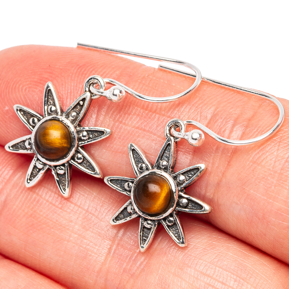 Tiger Eye Flower Dainty Earrings 1 1/4" (925 Sterling Silver) E2072