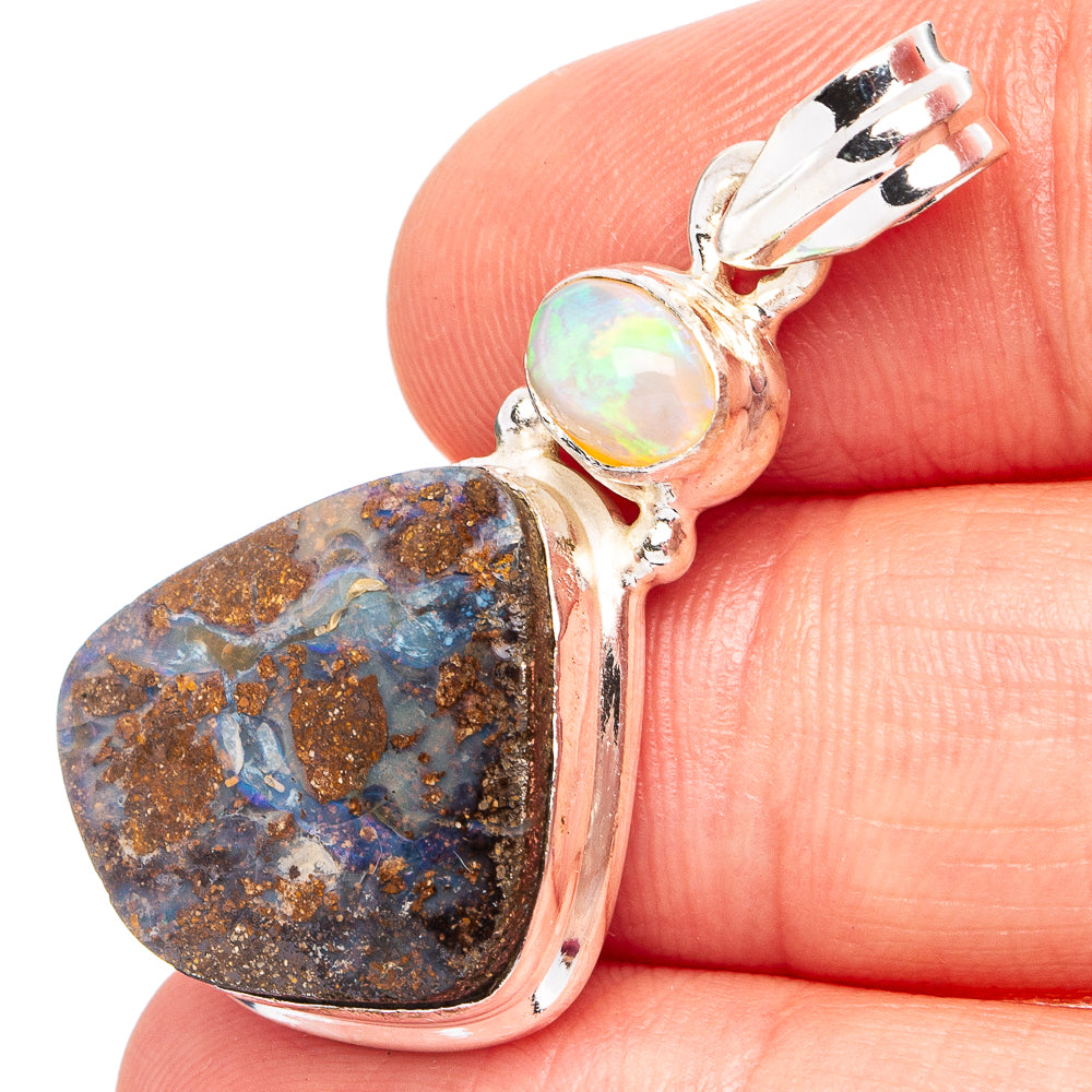 Rare Boulder Opal, Ethiopan Opal Pendant 1 1/2" (.925 Sterling Silver)