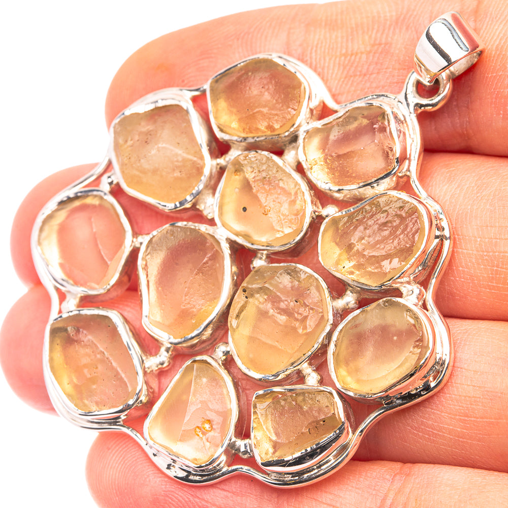 Signature Raw Libyan Desert Glass Pendant 2 1/4" (925 Sterling Silver) P38725