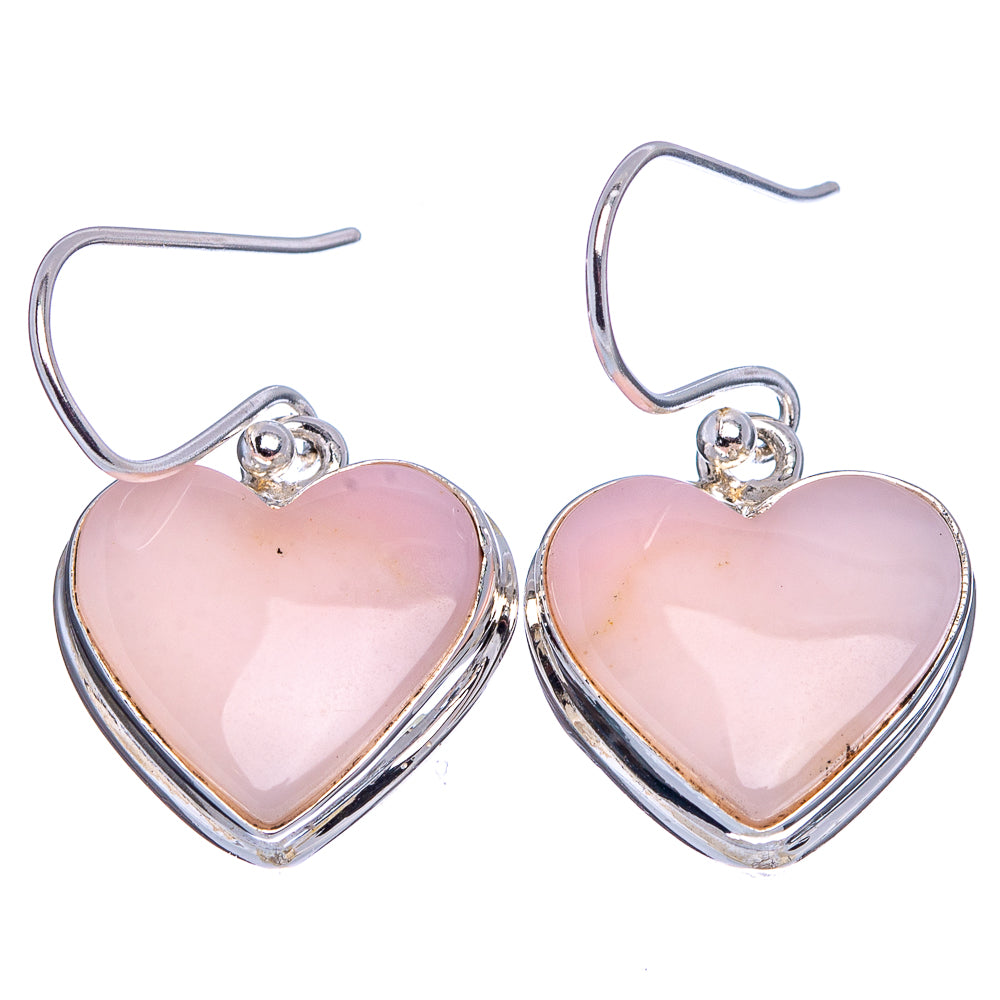 Pink Opal Heart Earrings 1 1/8" (.925 Sterling Silver)