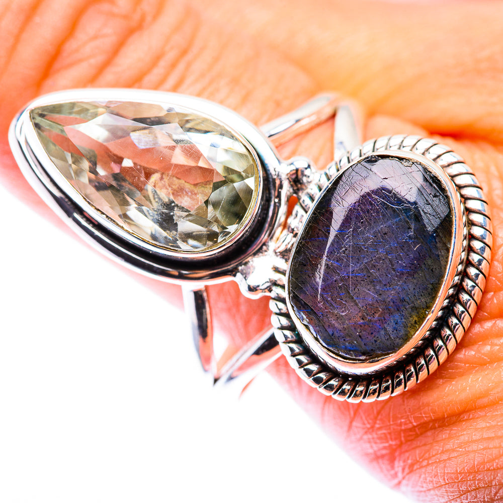 Large Labradorite, White Quartz Ring Size 12 (925 Sterling Silver) RING140244
