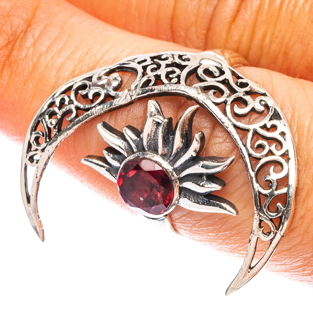 Garnet Moon Sun Dainty Ring Size 6 Adjustable (925 Sterling Silver) R5248