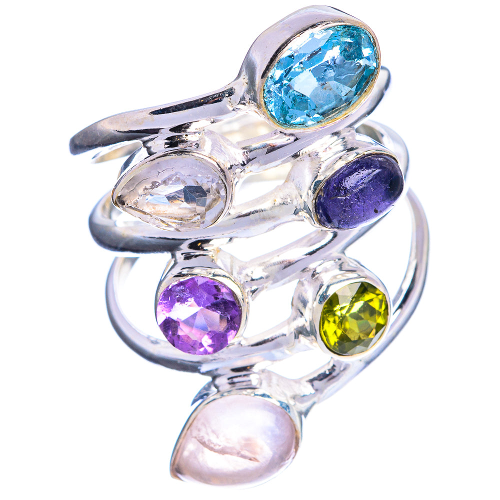 Large Blue Topaz, White Quartz, Tanzanite, Amethyst, Peridot, Rainbow Moonstone Ring Size 8.75 (925 Sterling Silver) R144370