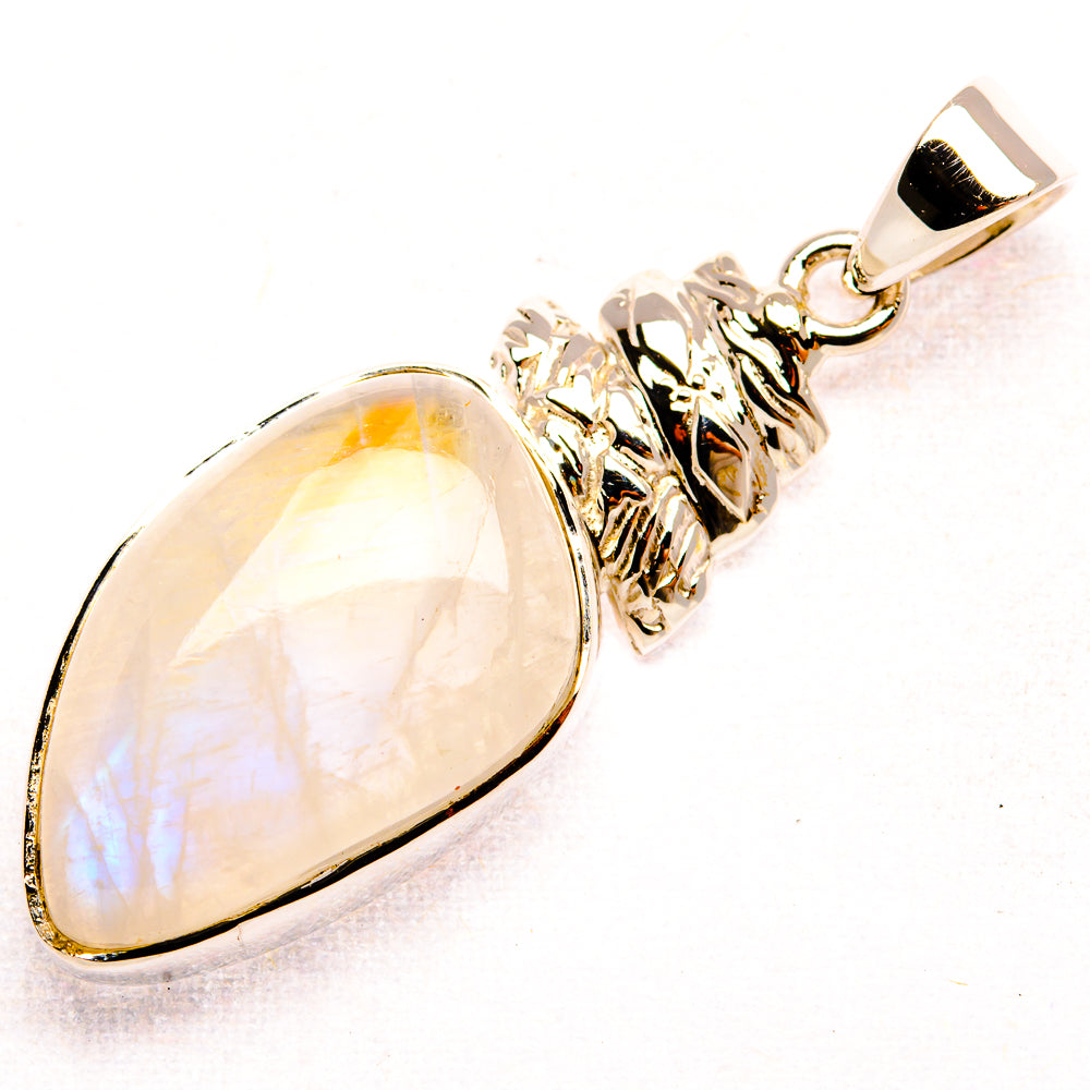 Premium Rainbow Moonstone 925 Sterling Silver Pendant 1 5/8" (925 Sterling Silver) PD37787