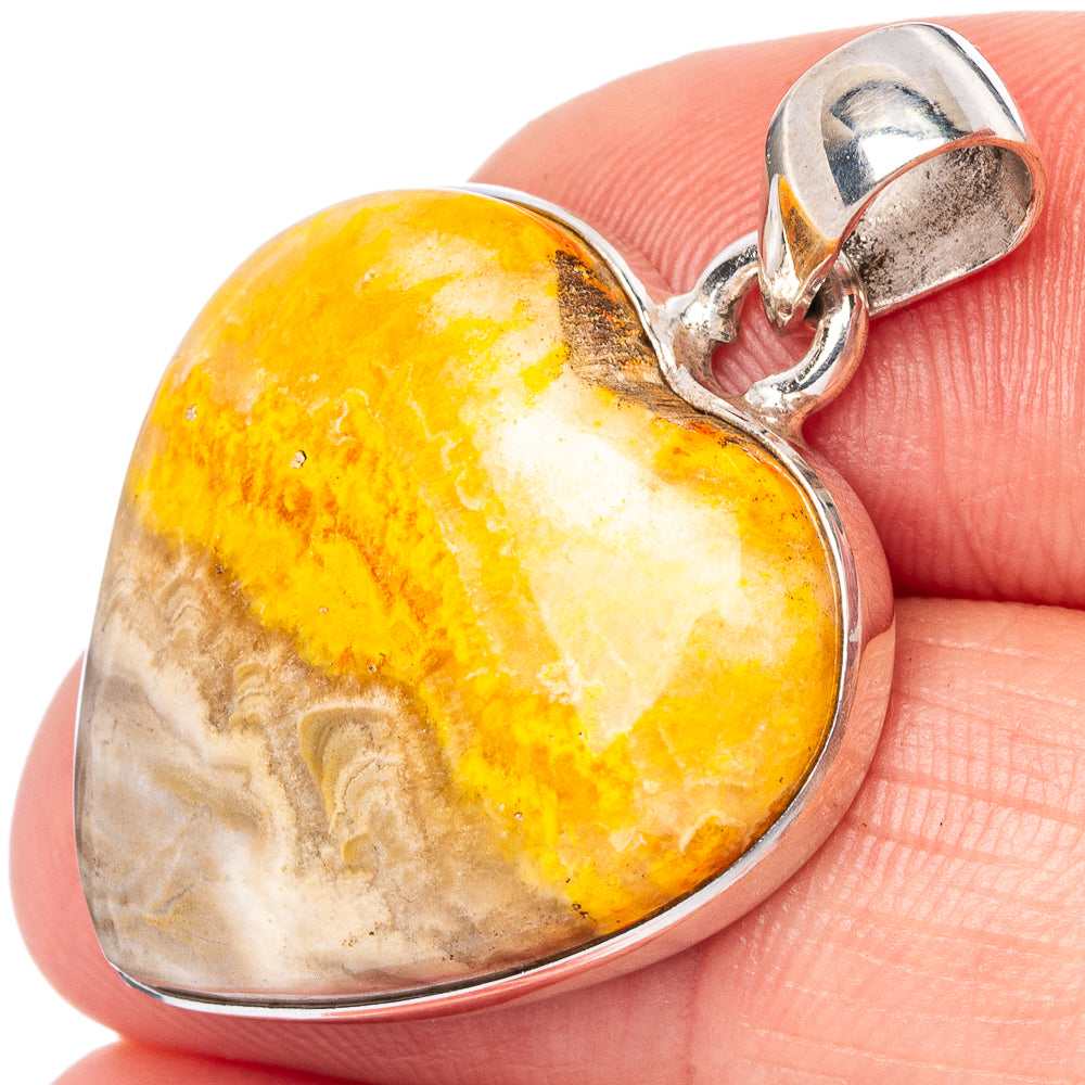 Bumble Bee Jasper Heart Pendant 1 1/4" (925 Sterling Silver) P42877