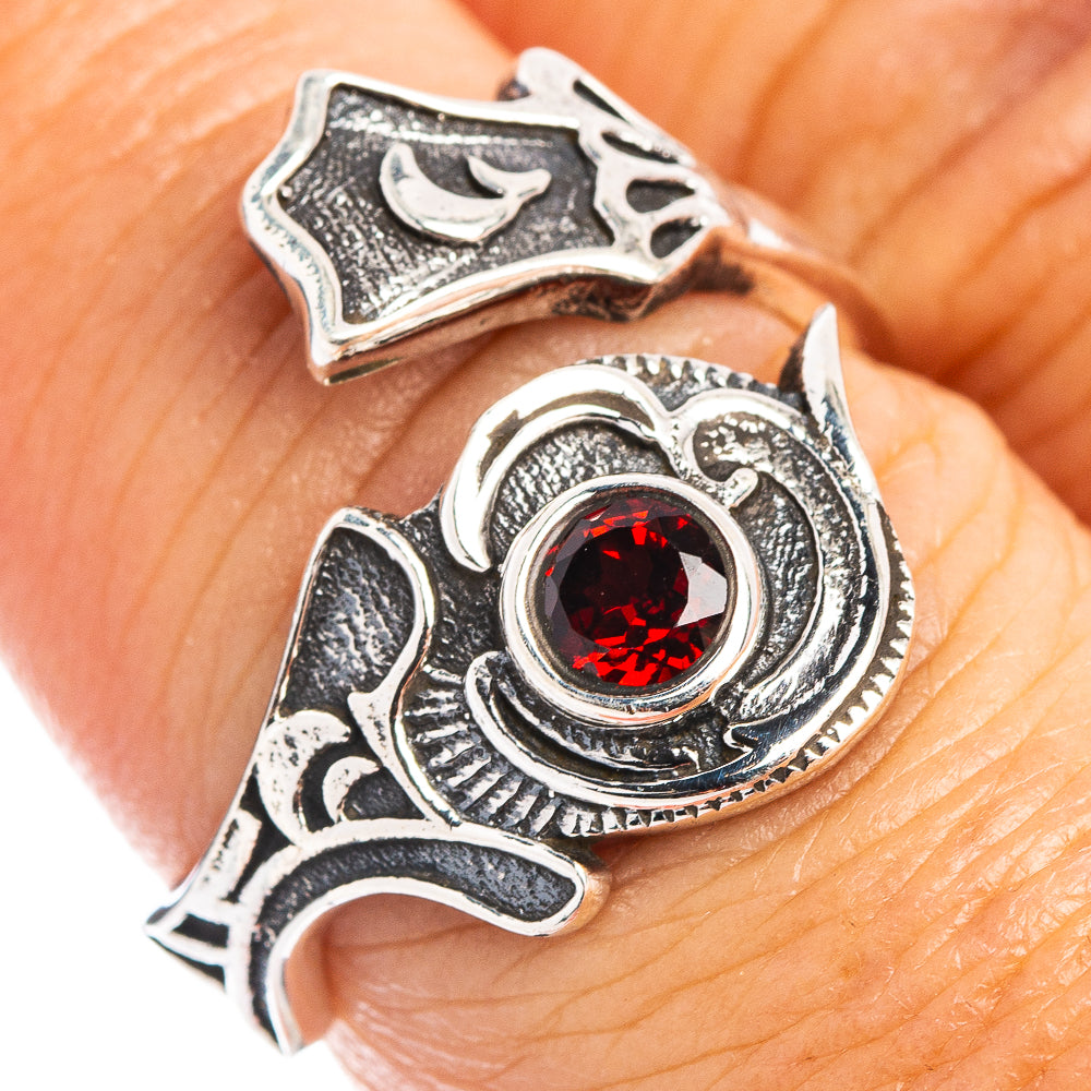 Garnet Dainty Ring Size 7 Adjustable (.925 Sterling Silver)