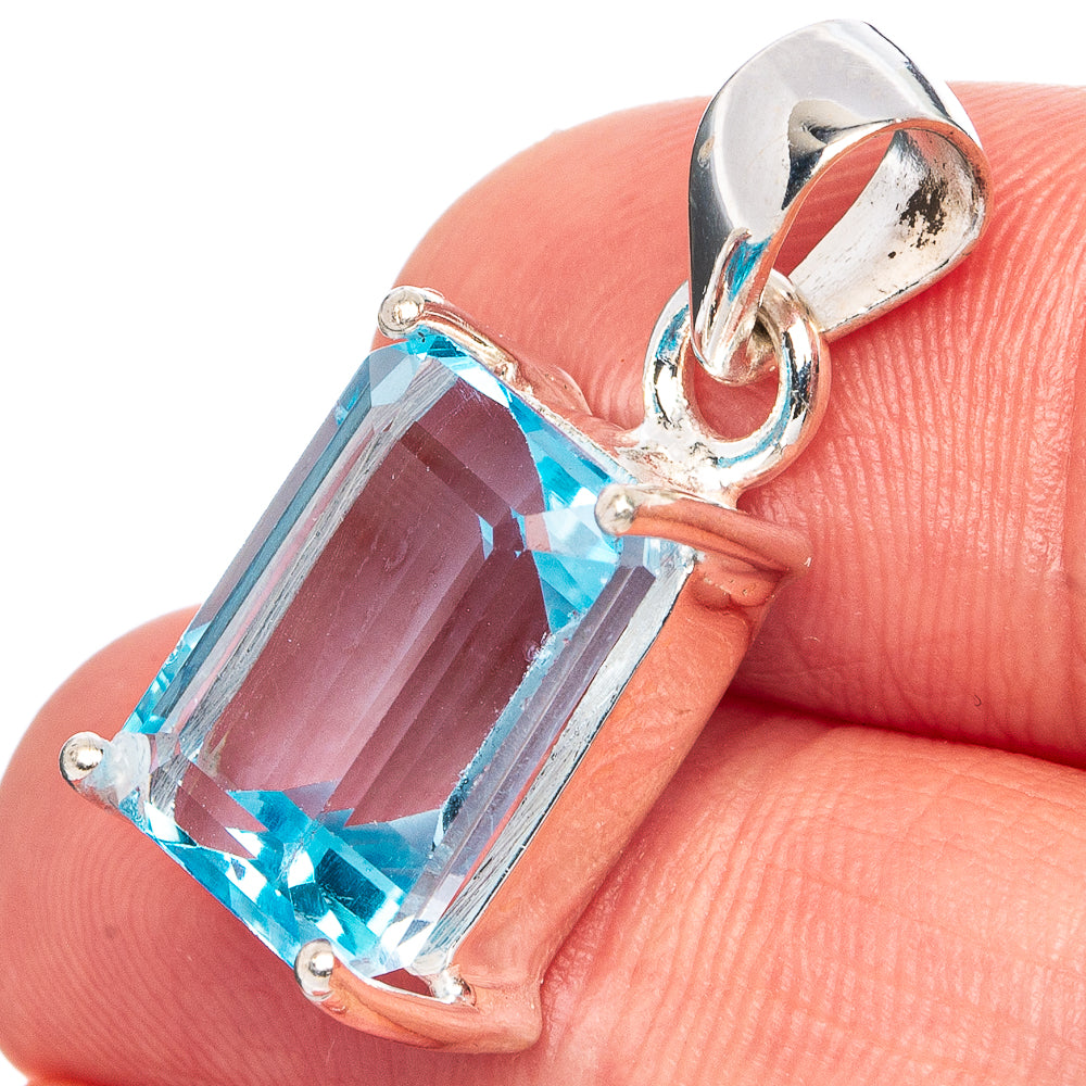Faceted Blue Topaz Pendant 1" (.925 Sterling Silver)