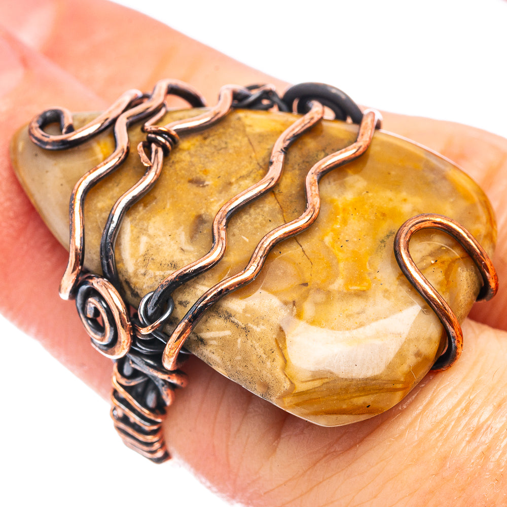 Petrified Palm Root  Wire Wrap Ring Size 4.5 (Oxidized Copper)
