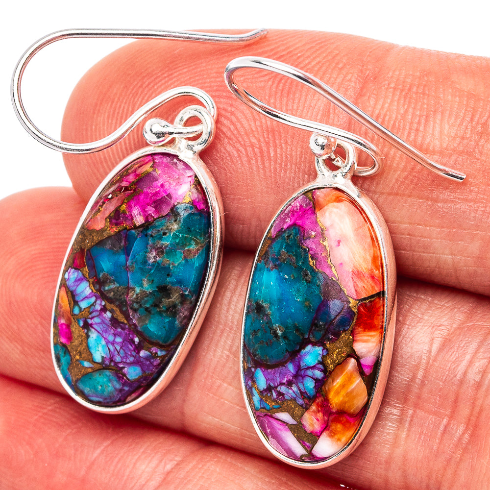 Pink Dahlia Mohave Turquoise Earrings 1 3/8" (.925 Sterling Silver)