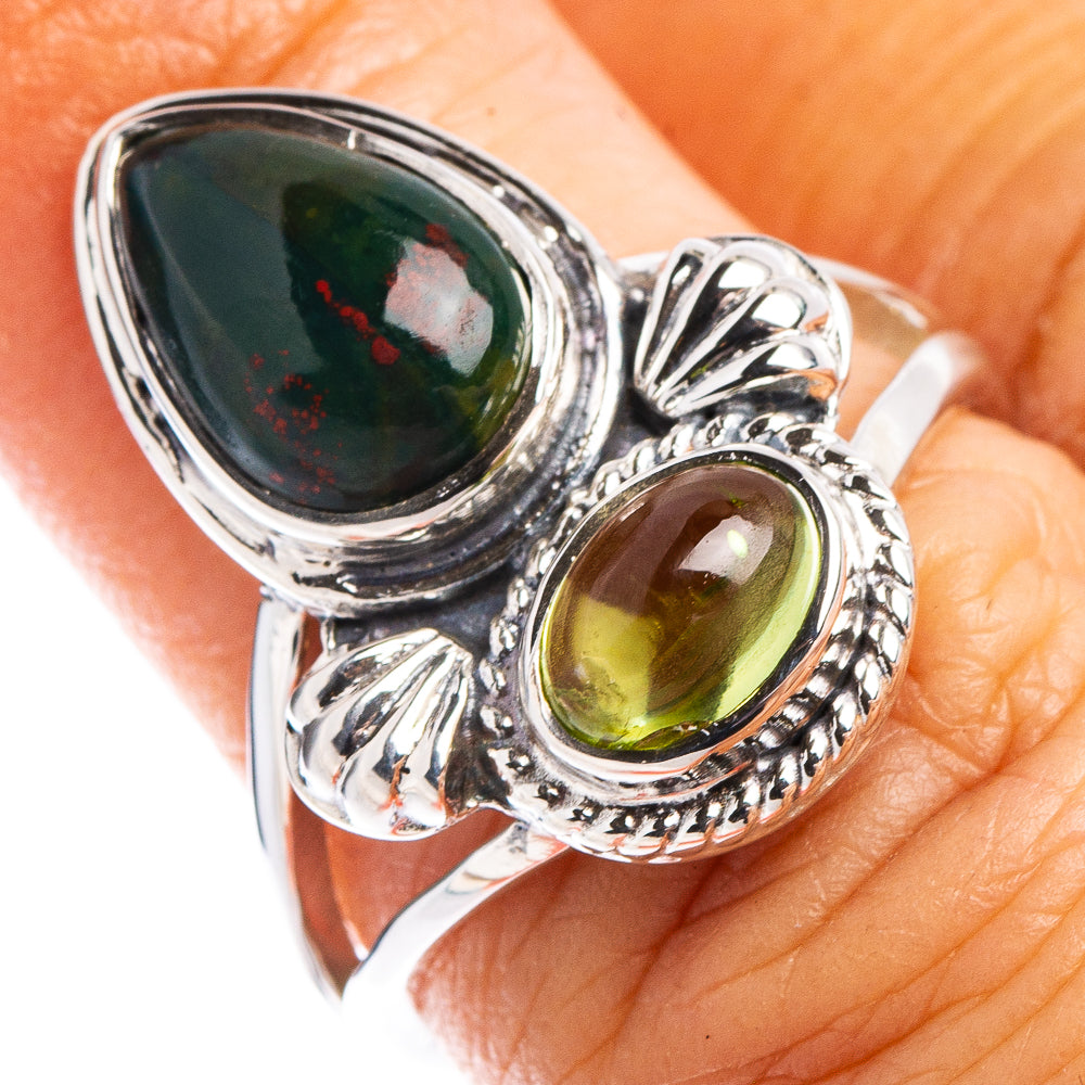 Premium Bloodstone, Peridot Ring Size 6.75 (.925 Sterling Silver)