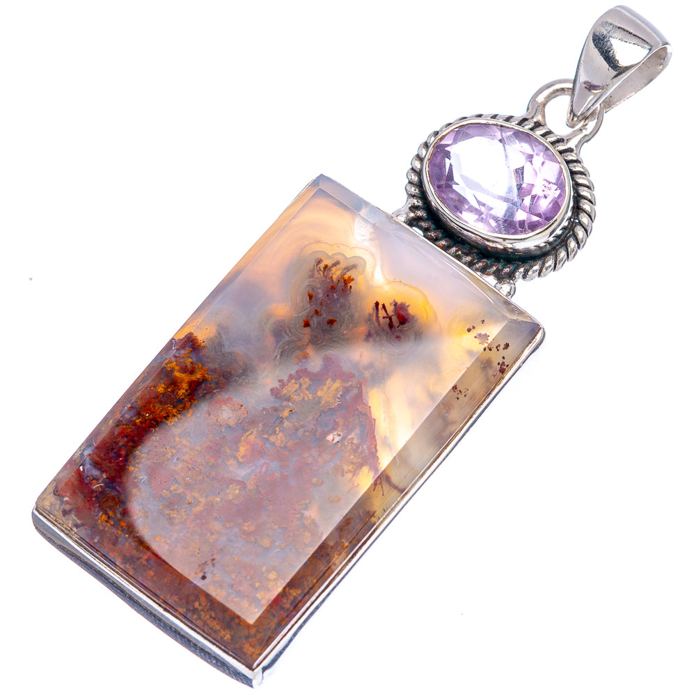 Premium Indonesian Plume Agate, Amethyst Pendant 2 1/4" (.925 Sterling Silver)