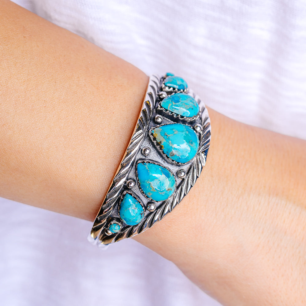 Mohave Turquoise Cuff Bracelet Adjustable (.925 Sterling Silver)
