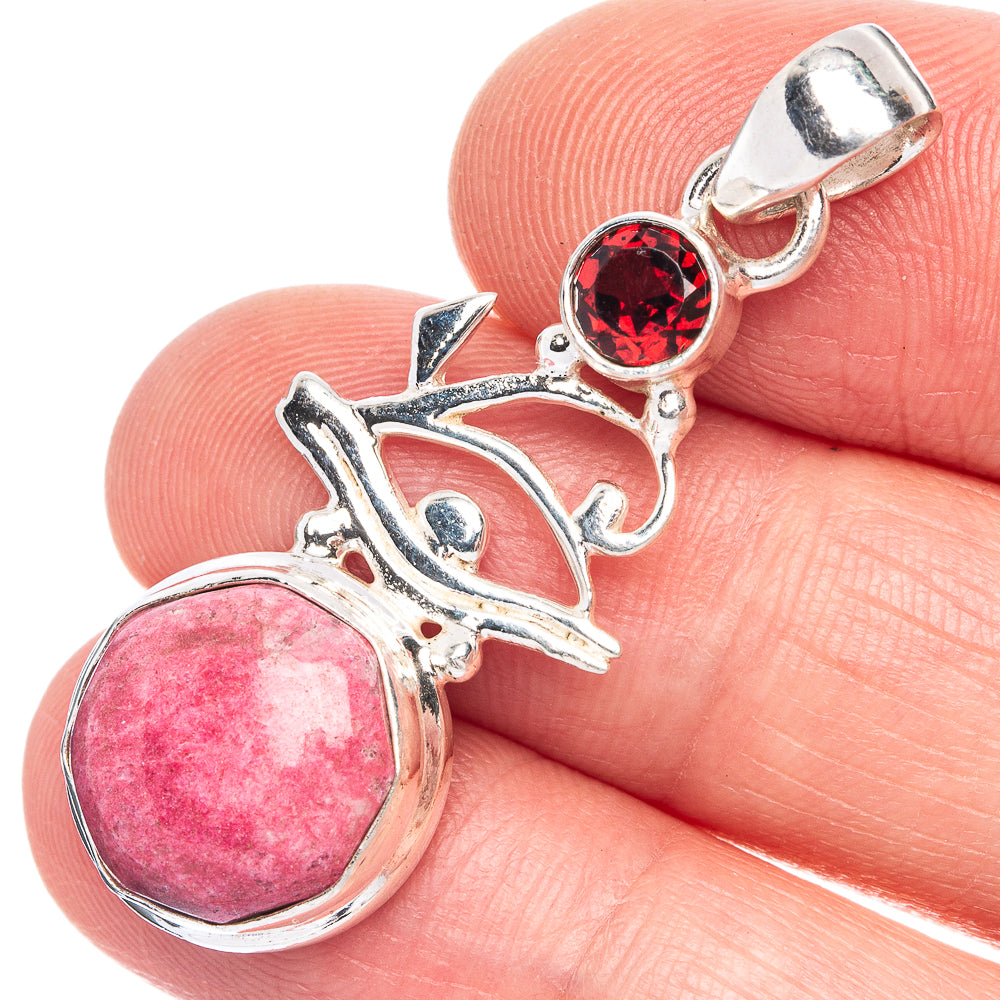 Rhodochrosite, Garnet Pendant 1 5/8" (925 Sterling Silver) P40166
