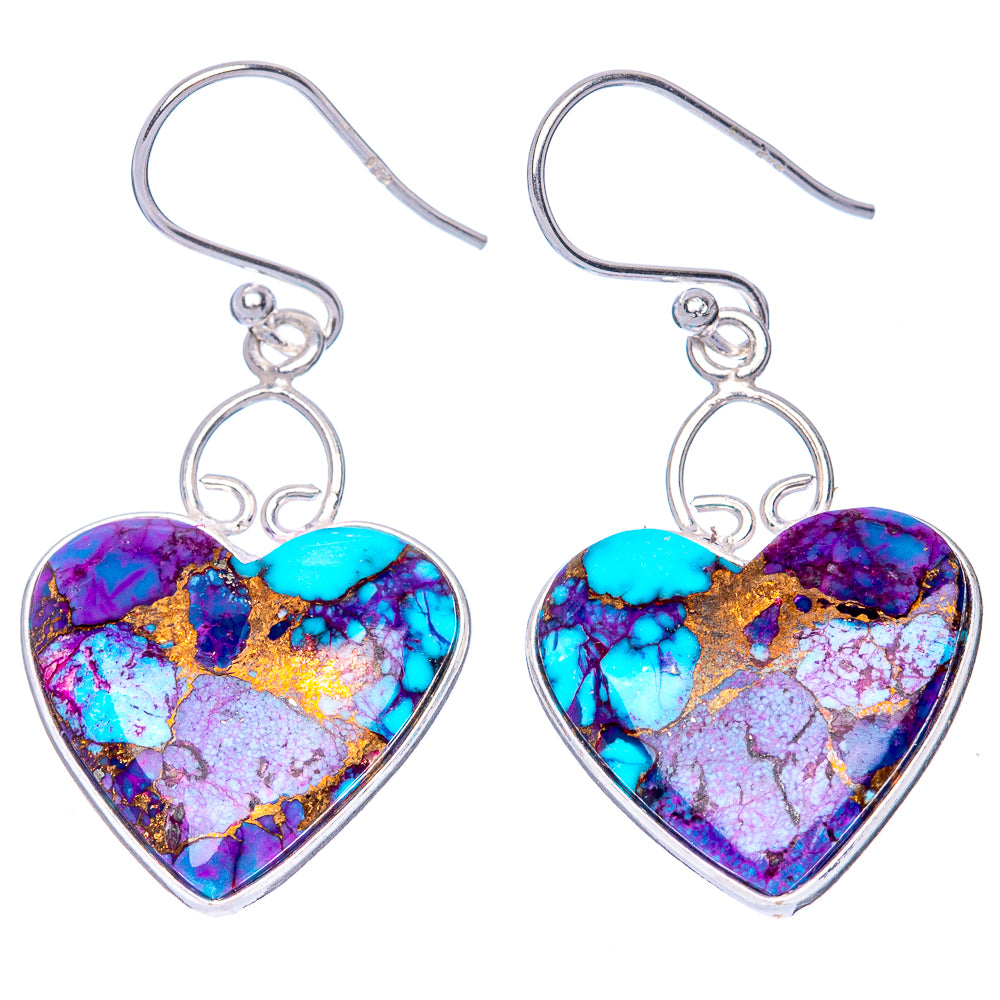 Purple Copper Composite Turquoise Heart Earrings 1 1/2" (925 Sterling Silver) E1277