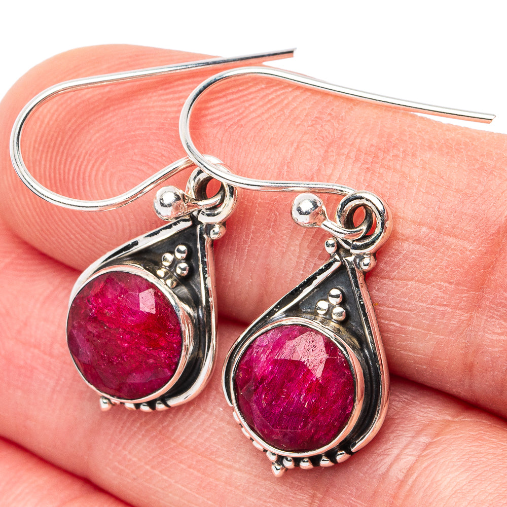 Red Sillimanite Earrings 1 1/4" (925 Sterling Silver) E3081