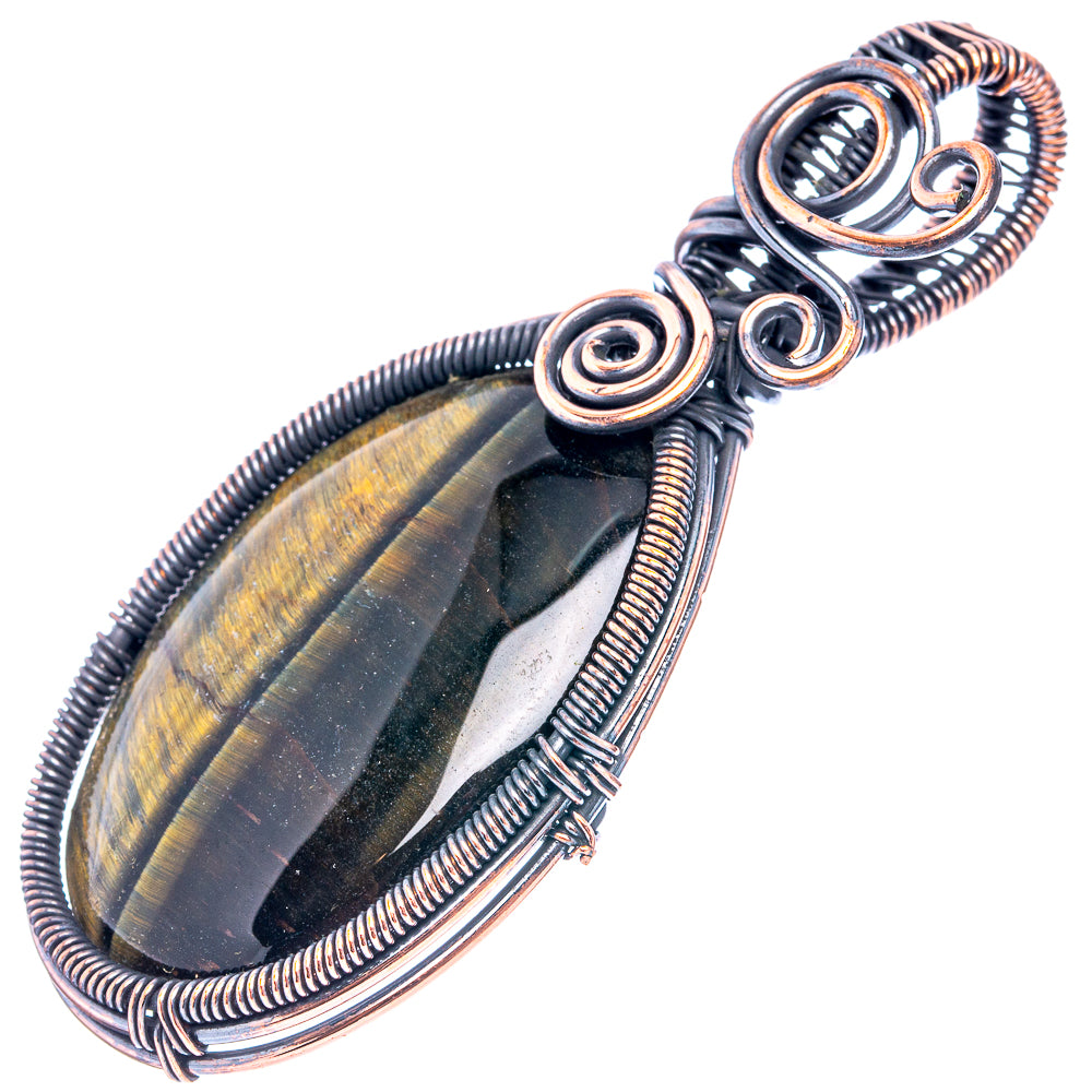 Tiger's Eye Wire Wrap Pendant 2 5/8" (Oxidized Copper)
